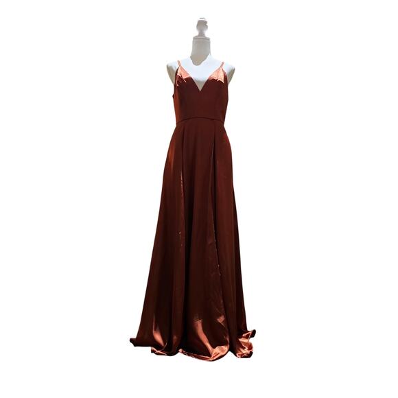 Galina Signature 4 Rust Satin Formal Gown Long Maxi Dress Bridesmaid Evening - Picture 2 of 13